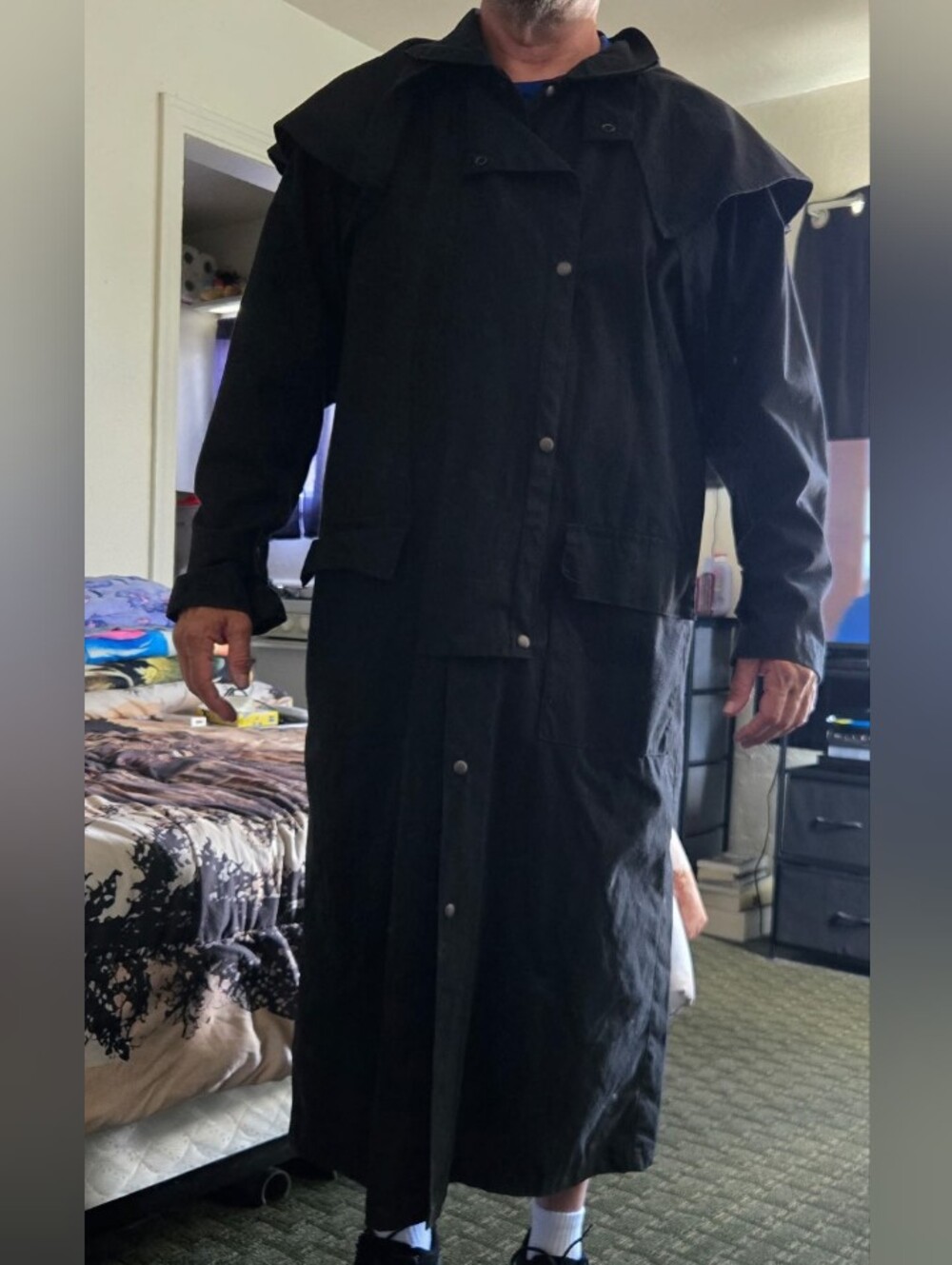 Sydney Oilskin Clothing Co. Men’s Long Black Duster Coat, Button, XL 210MO
